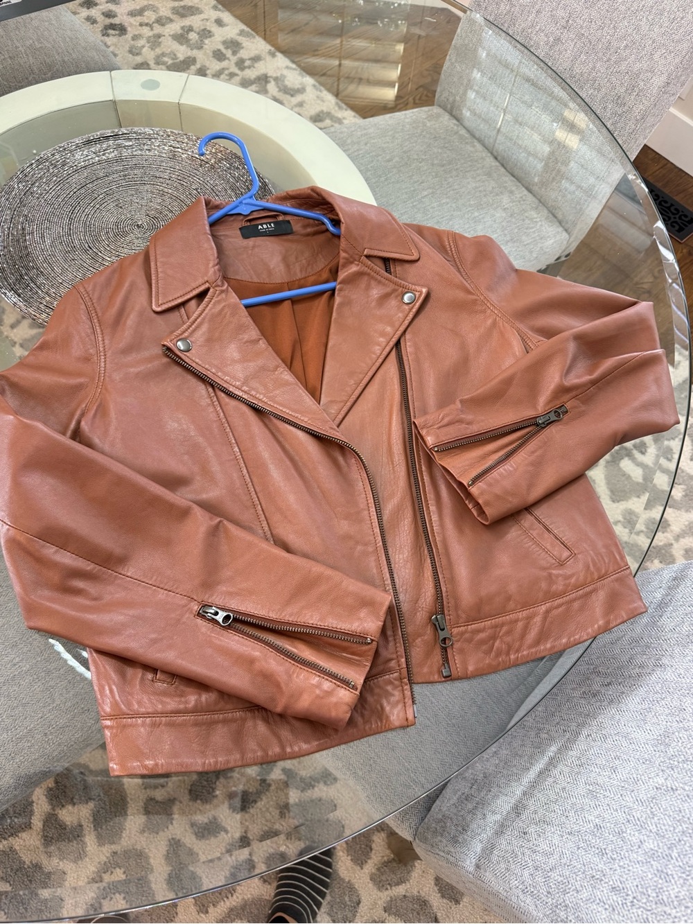 Able MAHA LEATHER MOTO JACKET whiskey brown
